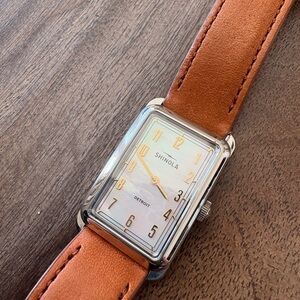 Shinola Muldowney Watch Two Tone Mother of Pearl with Leather Strap